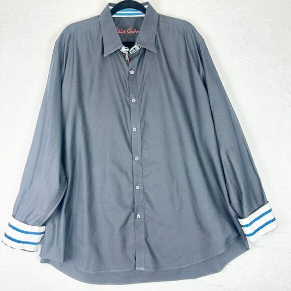 Robert Graham Flip Cuff Cotton Long Sleeve Button Up Size 3XL Charcoal Gray - Picture 1 of 7